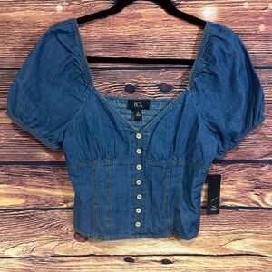 BCX Blue Button-Down Blouse
